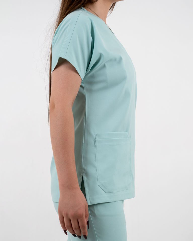 Mint Mavisi Likralı Cerrahi Kol Takım