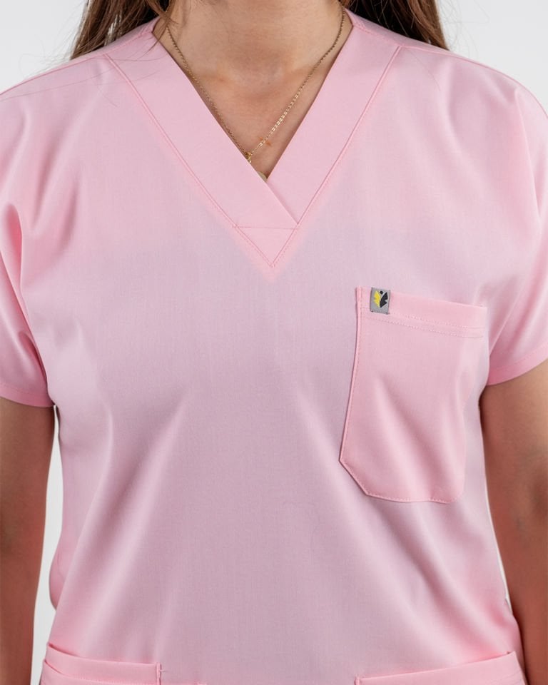 Toz Pembe Likralı Cerrahi Kol Tek Üst