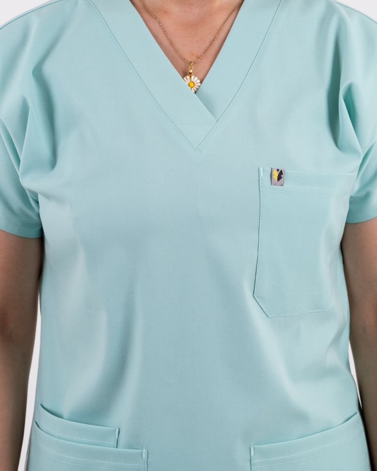 Mint Mavisi Likralı Cerrahi Kol Tek Üst