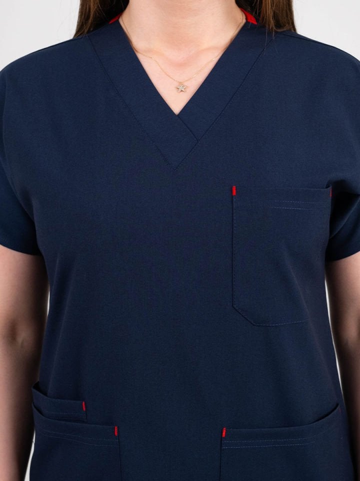 Lacivert Likralı Cerrahi Kol Takım