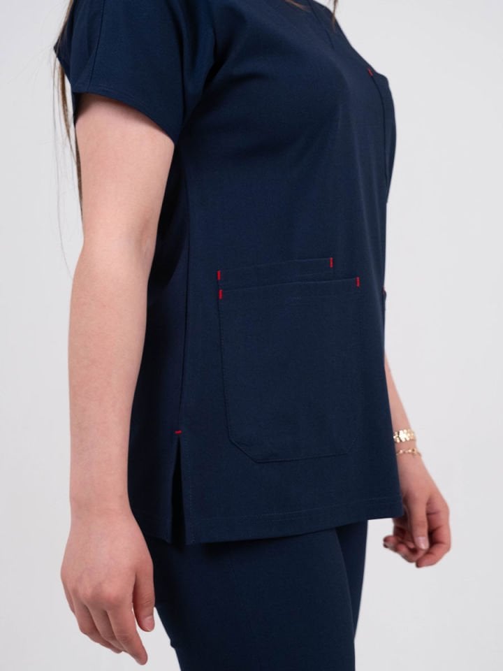 Lacivert Likralı Cerrahi Kol Takım