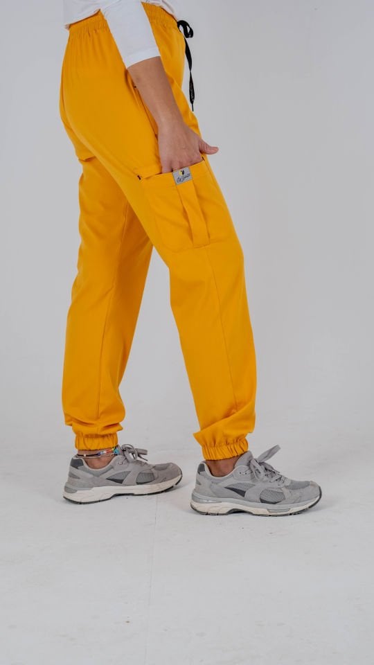 Hardal Sarısı Likralı Kargo Cepli Paça Lastikli Tek Alt