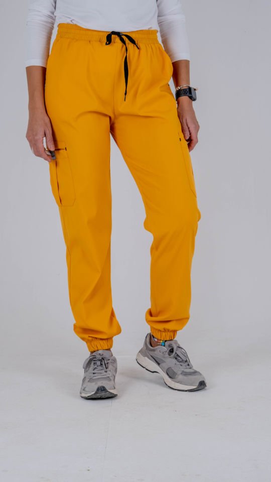 Hardal Sarısı Likralı Kargo Cepli Paça Lastikli Tek Alt