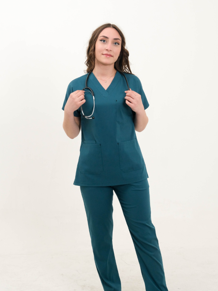 Petrol Yeşili Likralı Cerrahi Kol Takım