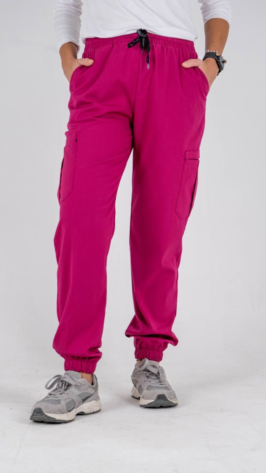 Fuşya  Likralı Kargo Cepli Paça Lastikli Tek Alt