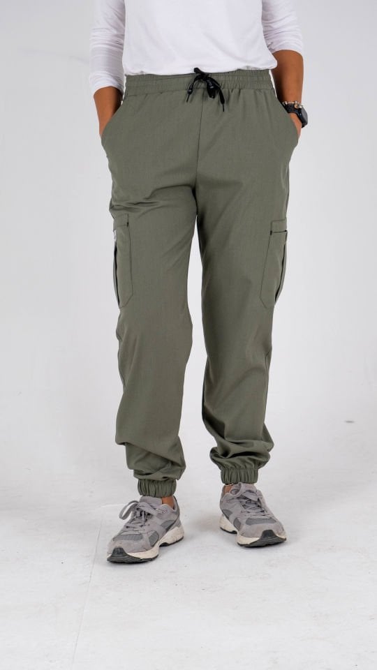 Olive Yeşil Likralı Kargo Cepli Paça Lastikli Tek Alt