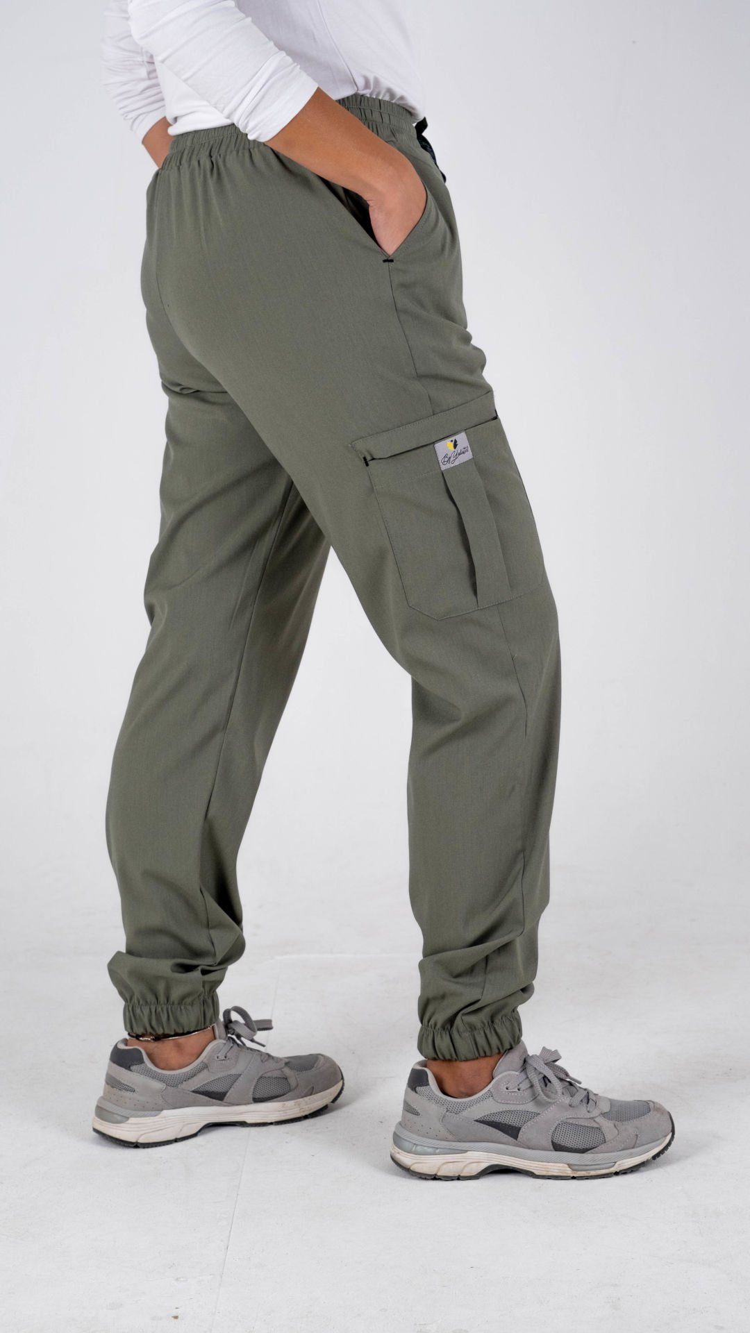 Olive Yeşil Likralı Kargo Cepli Paça Lastikli Tek Alt