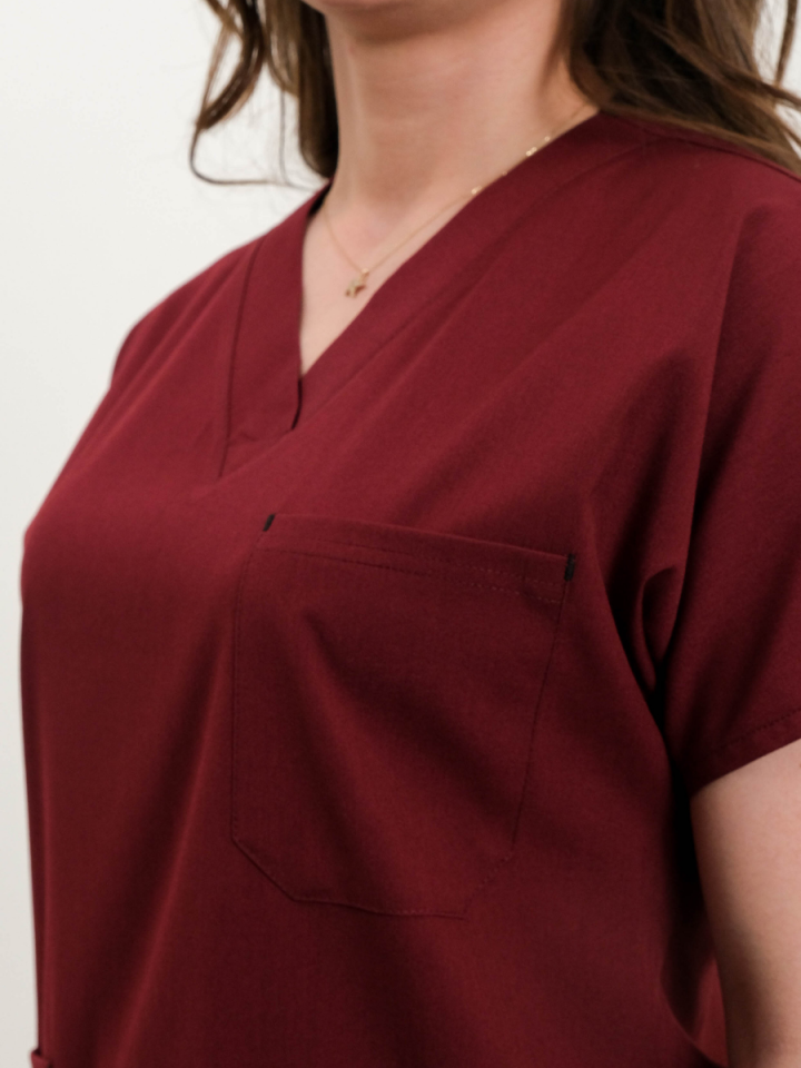 Bordo Likralı Cerrahi Kol Takım