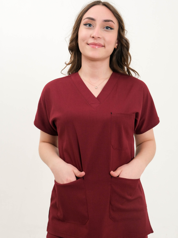 Bordo Likralı Cerrahi Kol Takım