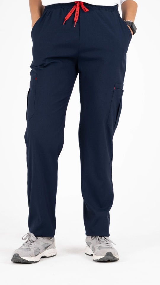 Lacivert Likralı Kargo Cepli Boru Paça