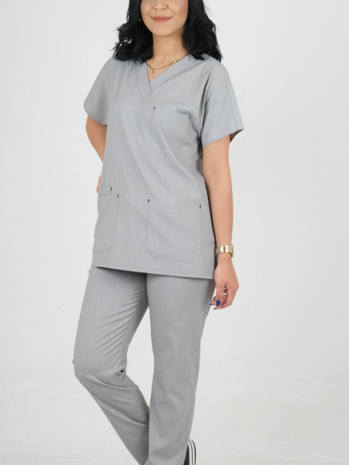 Kırçıl Gri Likralı Cerrahi Kol Takım