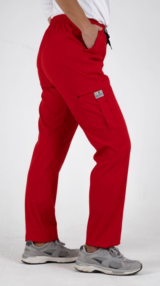 Kırmızı Likralı Kargo Cepli Boru Paça