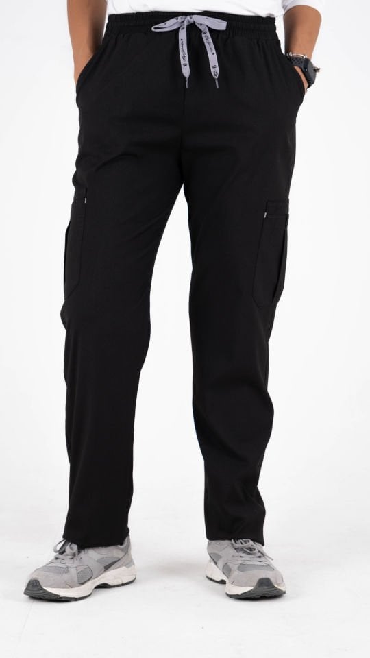 Siyah Likralı Kargo Cepli Boru Paça