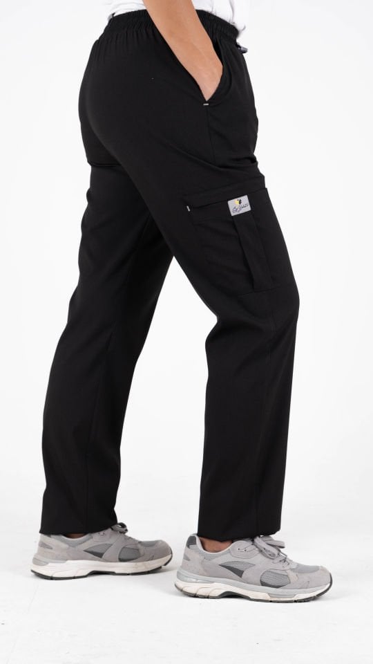 Siyah Likralı Kargo Cepli Boru Paça