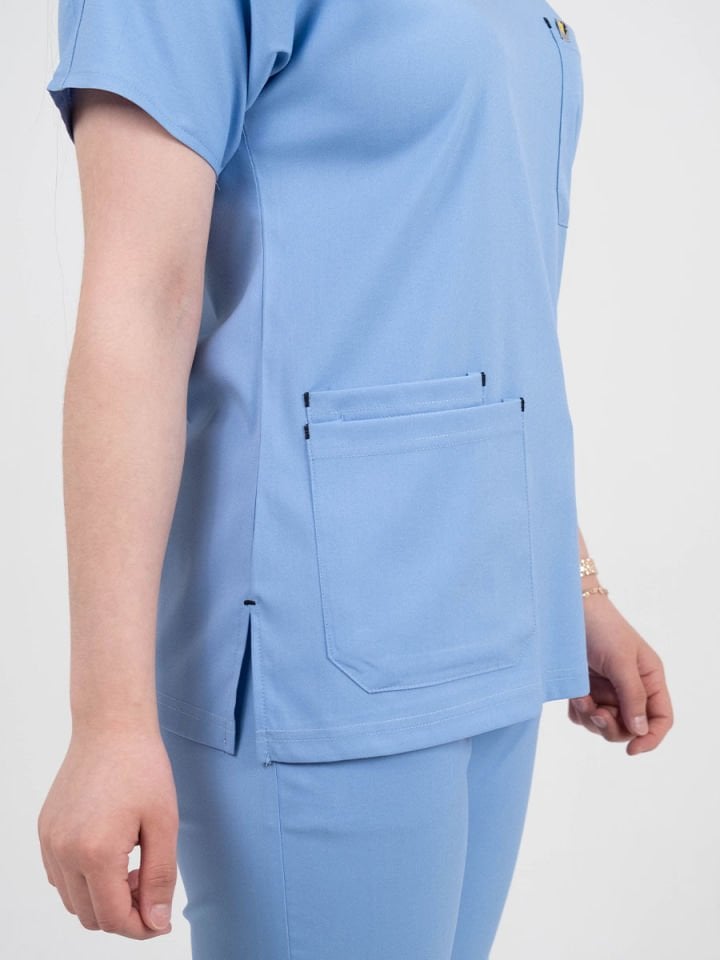 Koyu Buz Mavisi Likralı Cerrahi Kol Takım