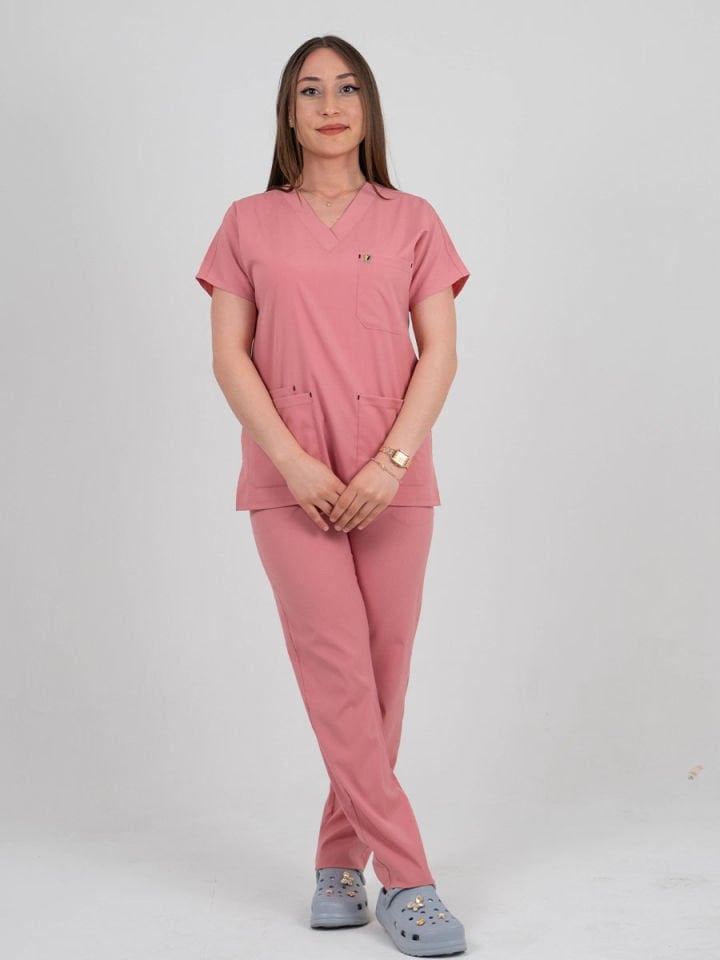 Koyu Gül Kurusu Likralı Cerrahi Kol Takım