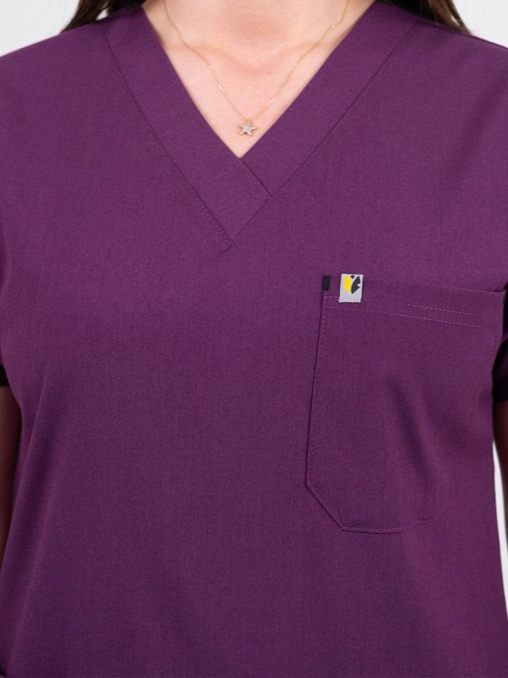 Açık Mürdüm Likralı Cerrahi Kol Takım