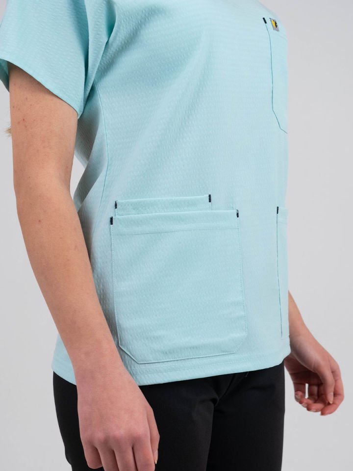 Buz Mavisi Gofre Likralı Cerrahi Kol Tek Üst