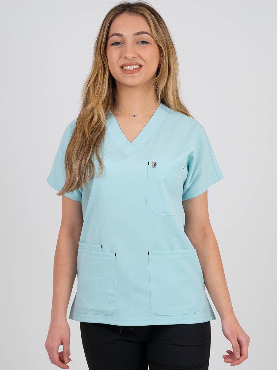 Buz Mavisi Gofre Likralı Cerrahi Kol Tek Üst