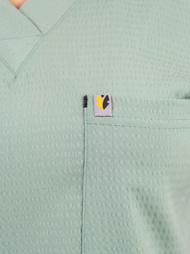 Su Yeşili Gofre Likralı Cerrahi Kol Tek Üst