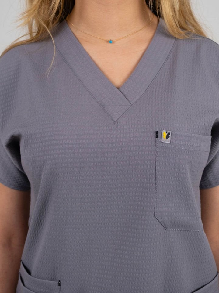 Gri Gofre Likralı Cerrahi Kol Tek Üst