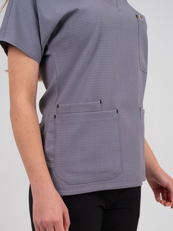 Gri Gofre Likralı Cerrahi Kol Tek Üst