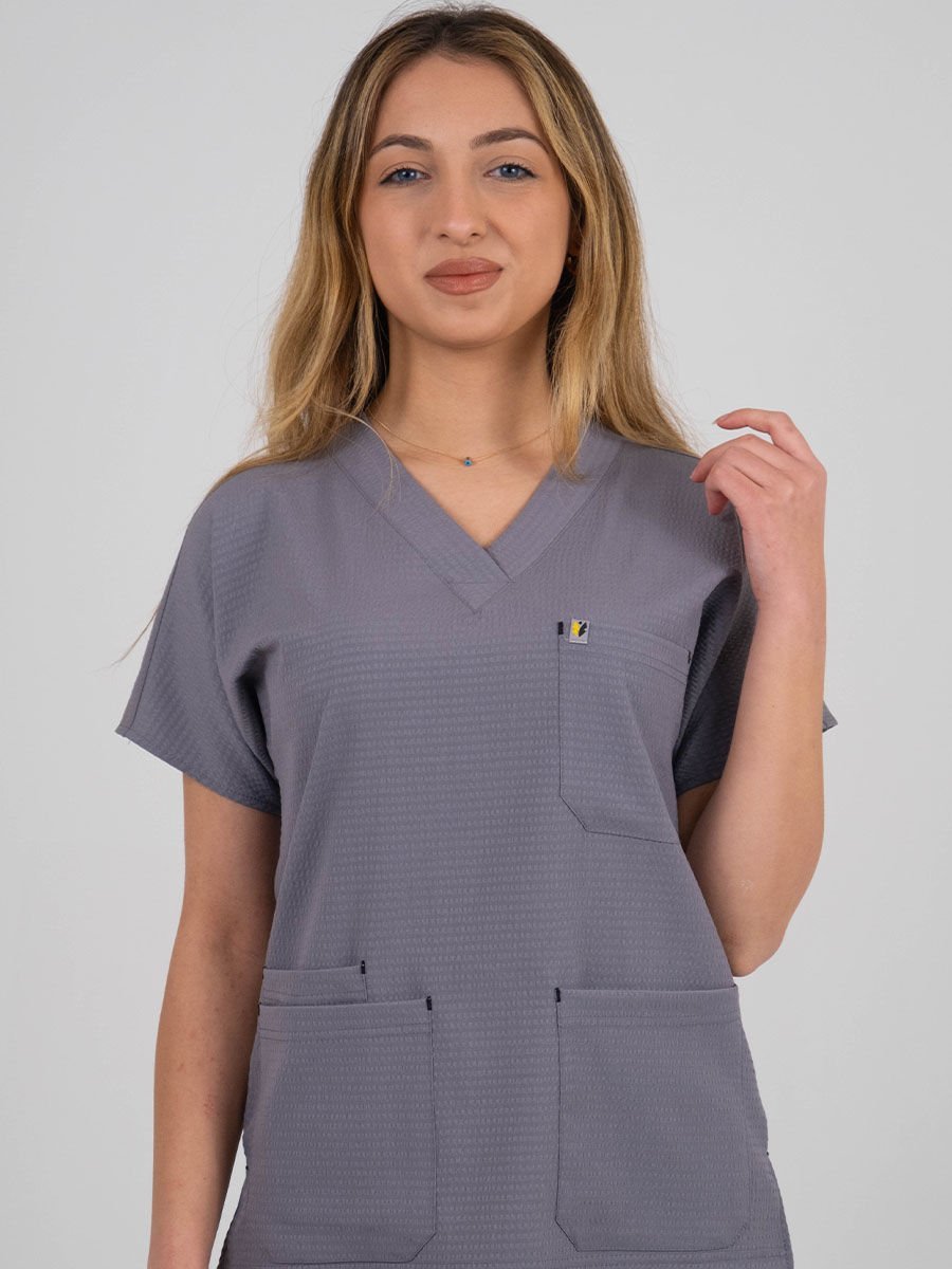 Gri Gofre Likralı Cerrahi Kol Tek Üst