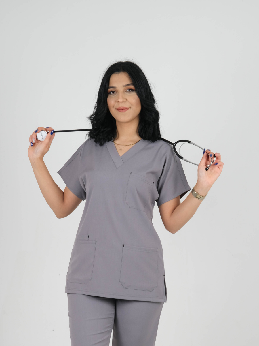 Gri Likralı Cerrahi Kol Tek Üst