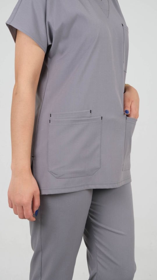 Gri Likralı Cerrahi Kol Tek Üst