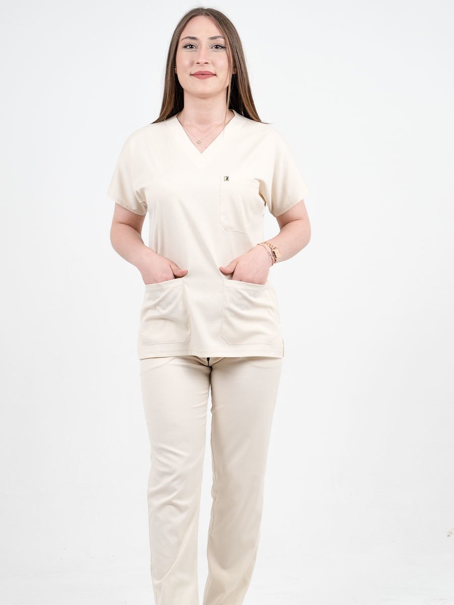 Taş Rengi Likralı Cerrahi Kol Takım