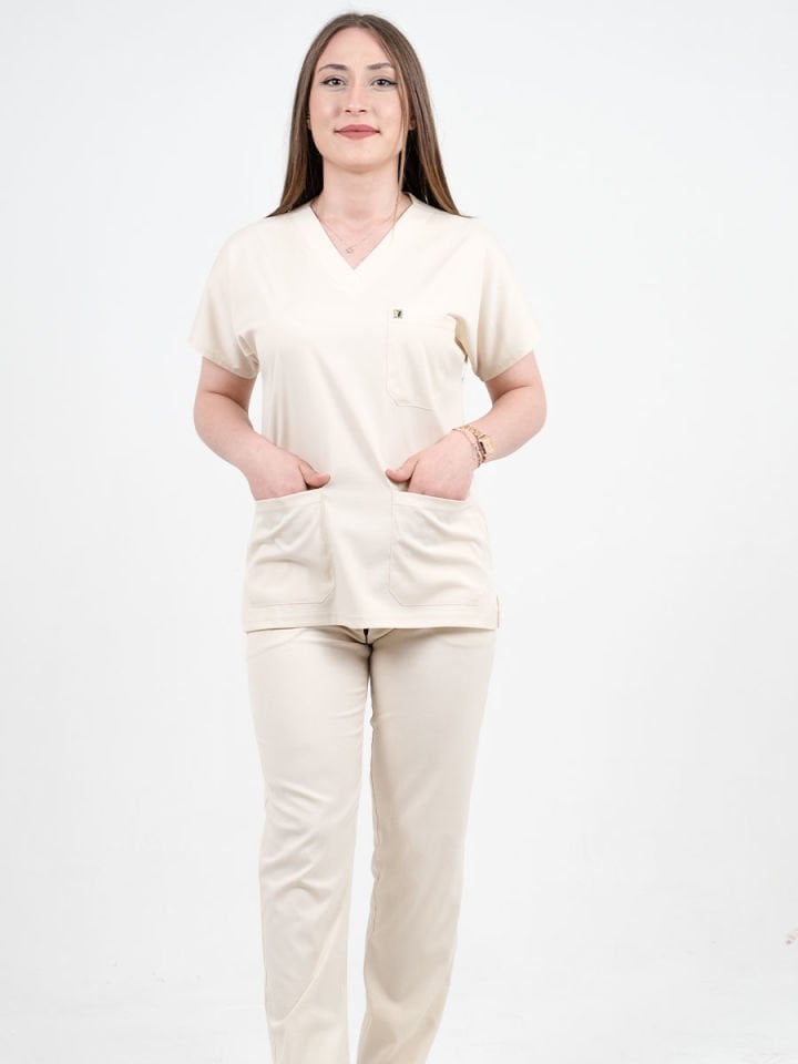 Taş Rengi Likralı Cerrahi Kol Takım