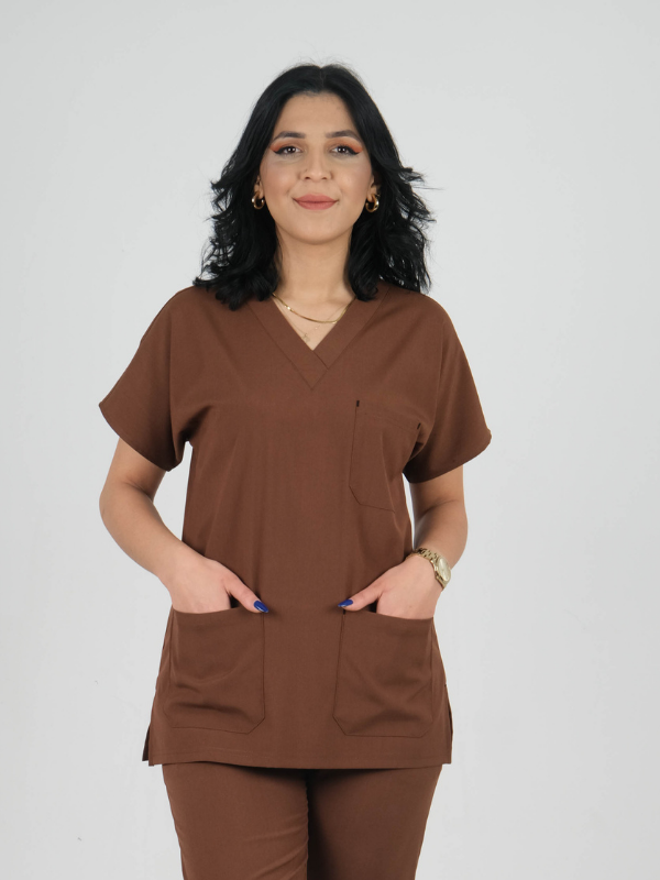 Kahverengi Likralı Cerrahi Kol Tek Üst