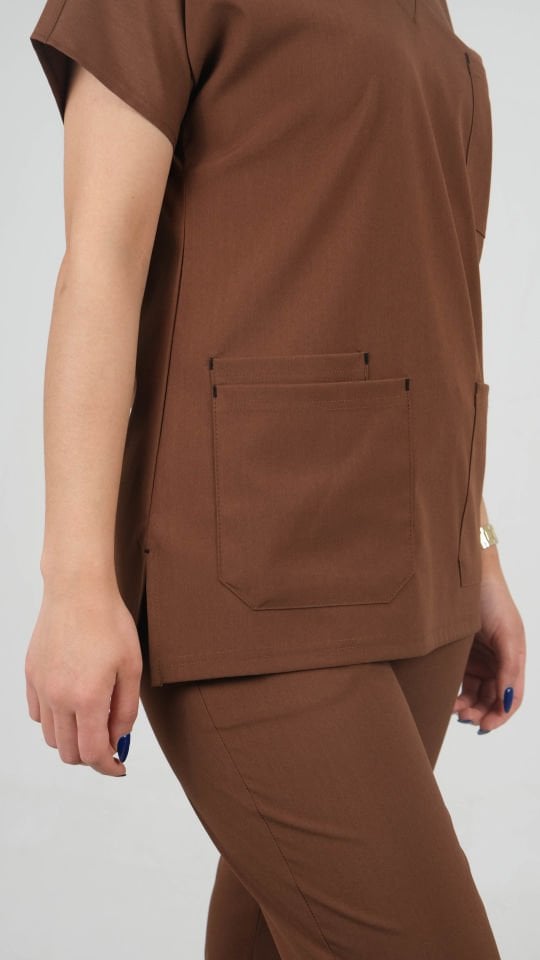 Kahverengi Likralı Cerrahi Kol Tek Üst