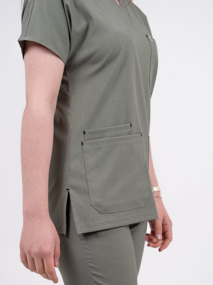 Olive Yeşil Likralı Cerrahi Kol Takım