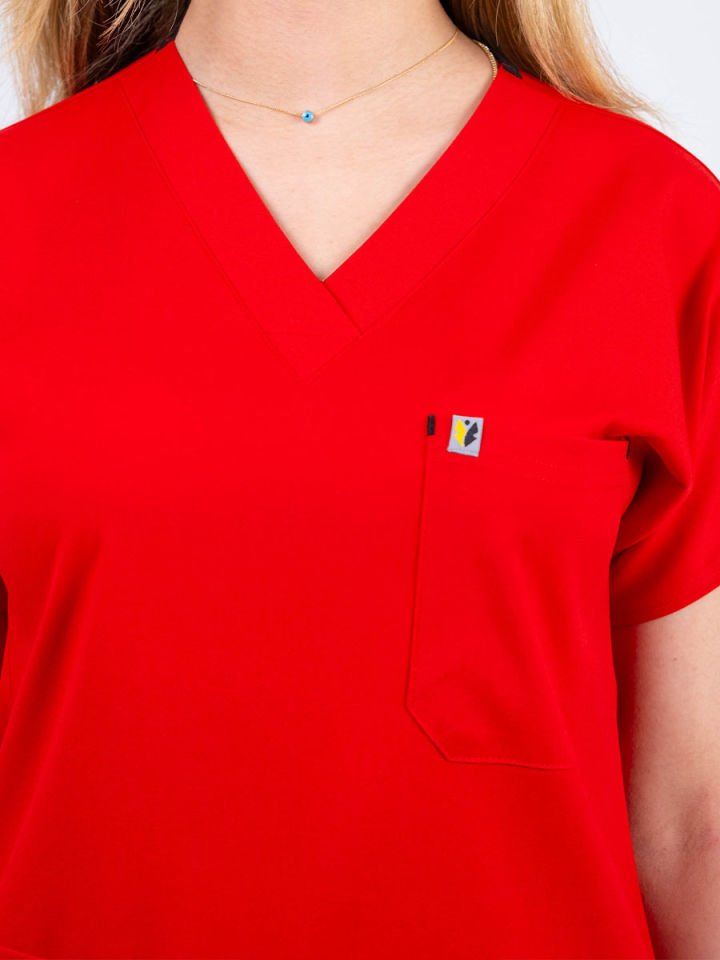 Kırmızı Likralı Cerrahi Kol Takım