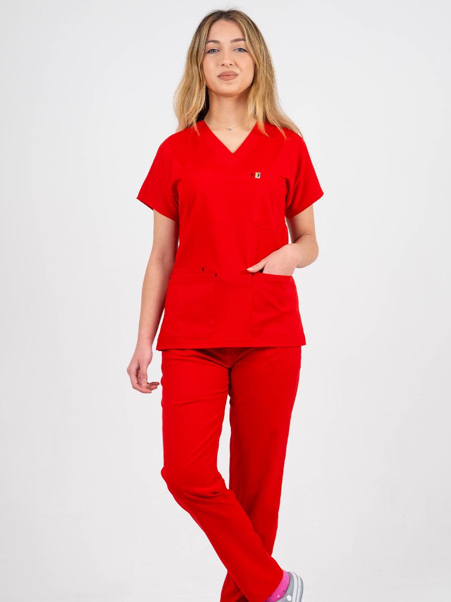 Kırmızı Likralı Cerrahi Kol Takım