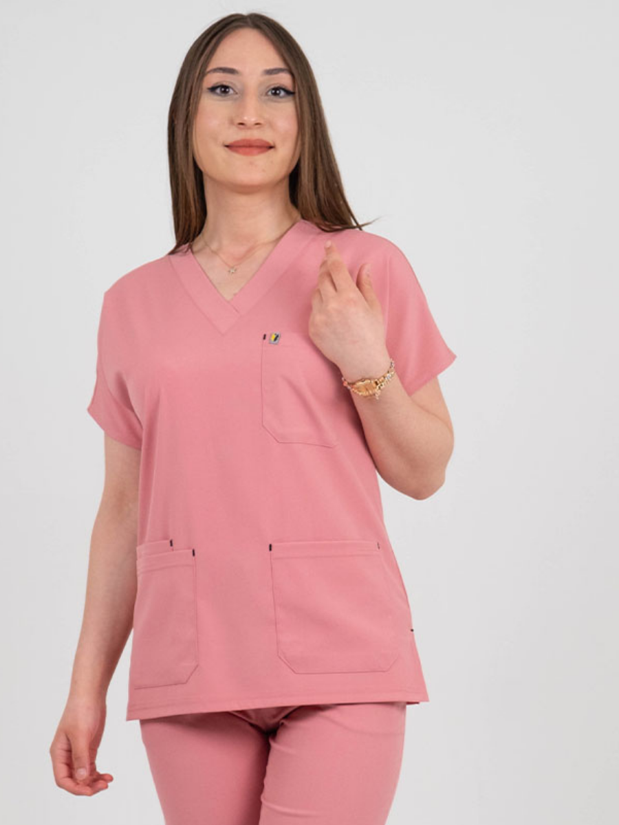 Koyu Gül Kurusu Likralı Cerrahi Kol Tek Üst