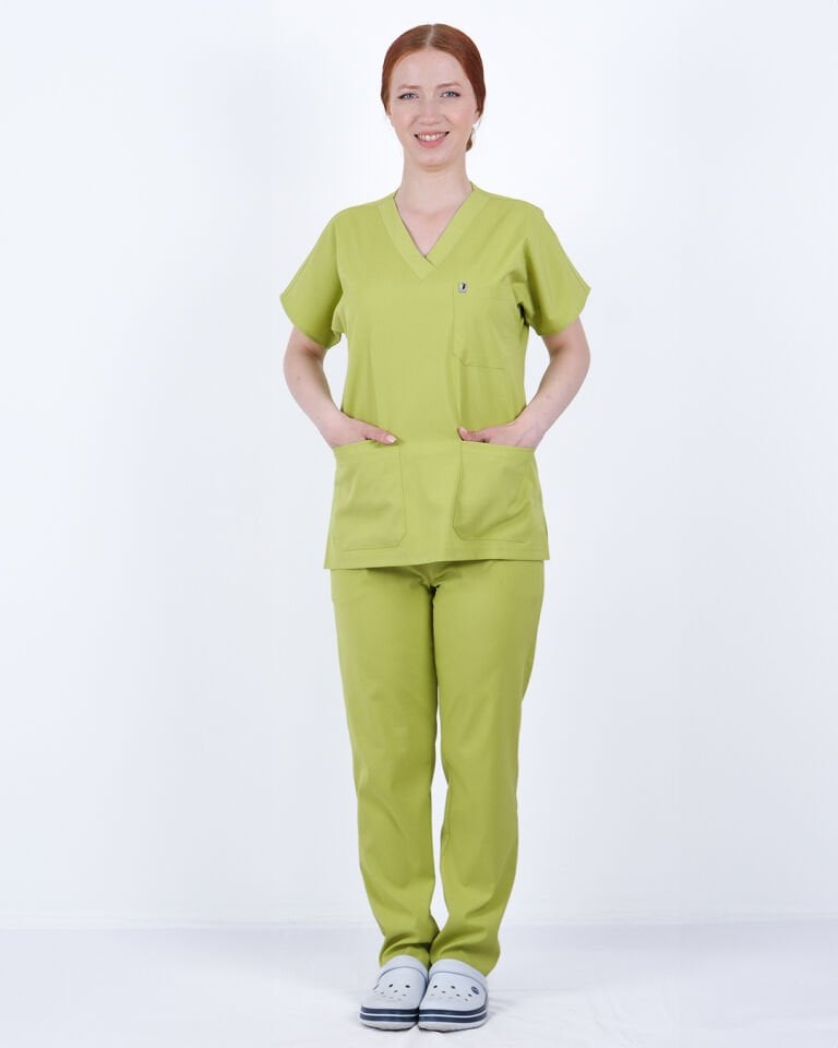 Antep Fıstığı Likralı Cerrahi Kol Takım