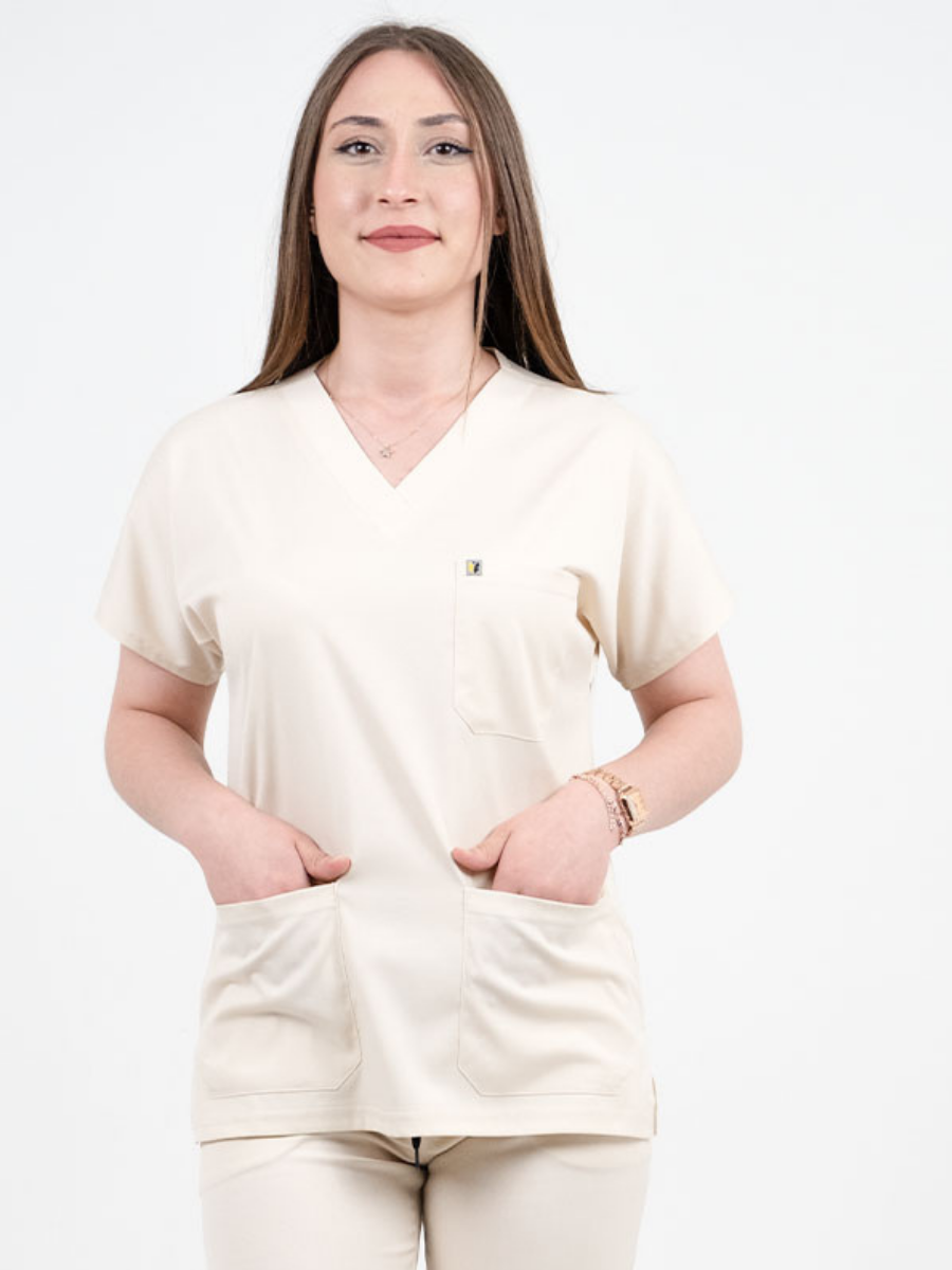 Taş Rengi Taş Rengi Likralı Cerrahi Kol Tek Üst