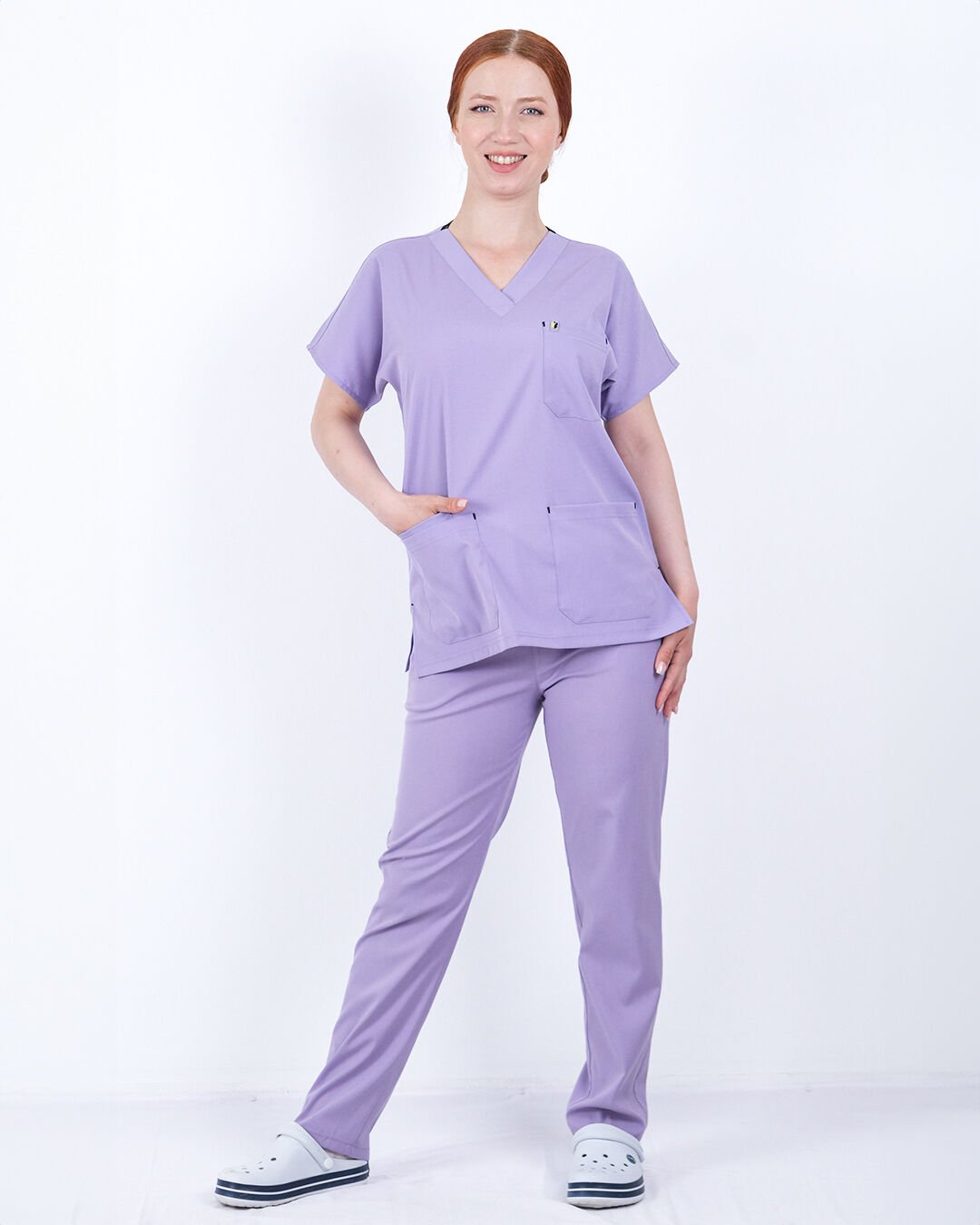 Lila Likralı Cerrahi Kol Takım