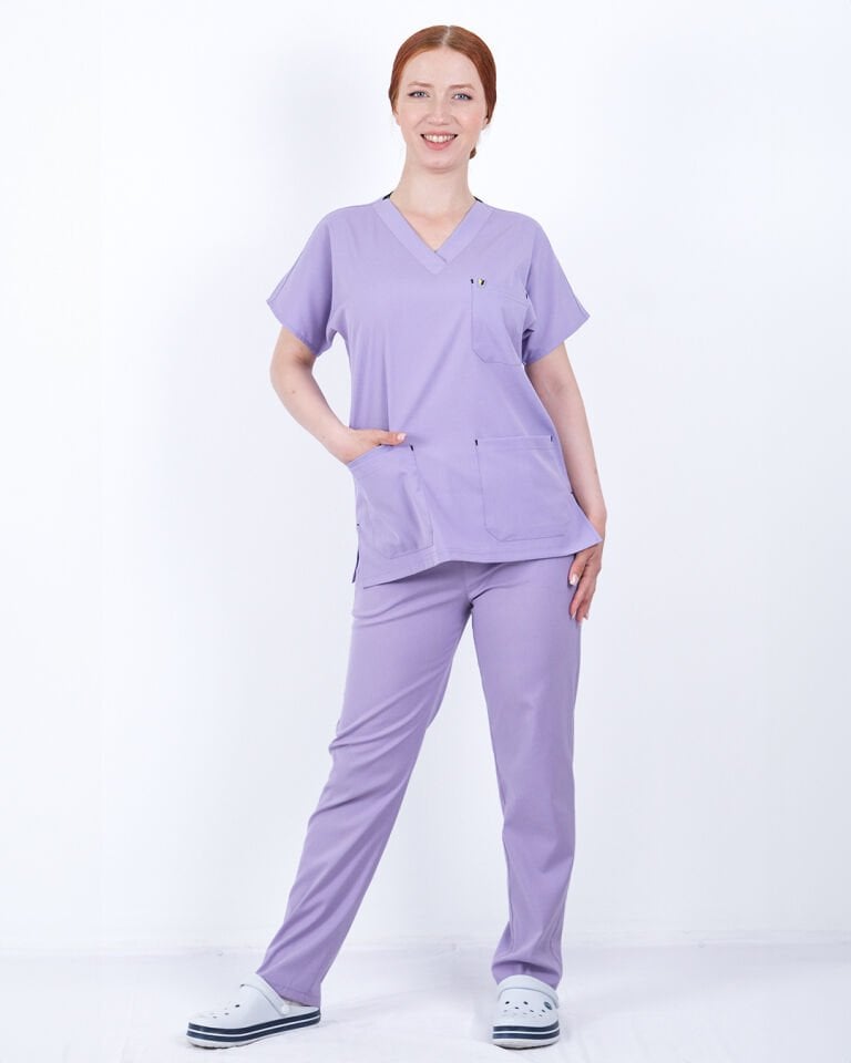 Lila Likralı Cerrahi Kol Takım