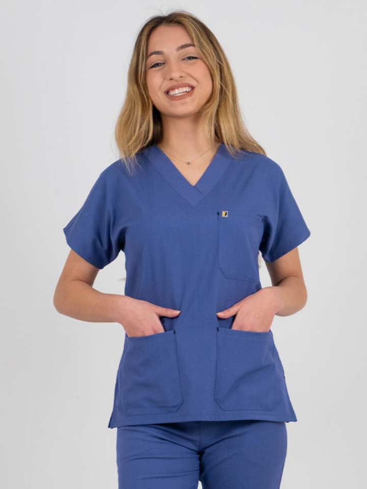 İndigo Likralı Cerrahi Kol Tek Üst