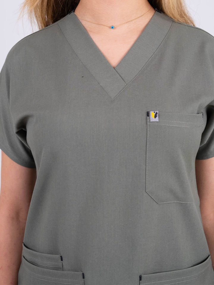 Olive Yeşil Likralı Cerrahi Kol Tek Üst