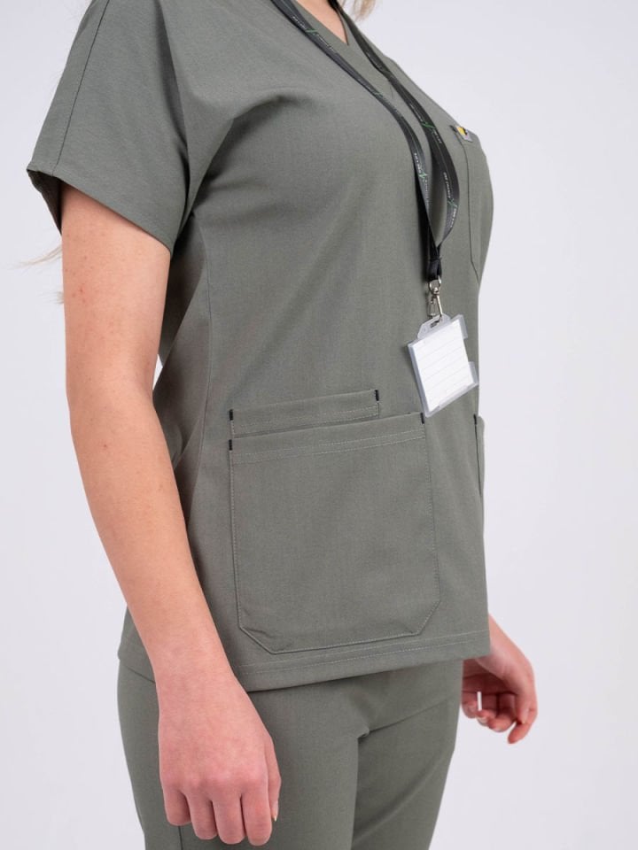 Olive Yeşil Likralı Cerrahi Kol Tek Üst