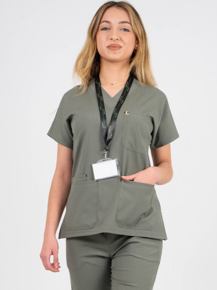 Olive Yeşil Likralı Cerrahi Kol Tek Üst