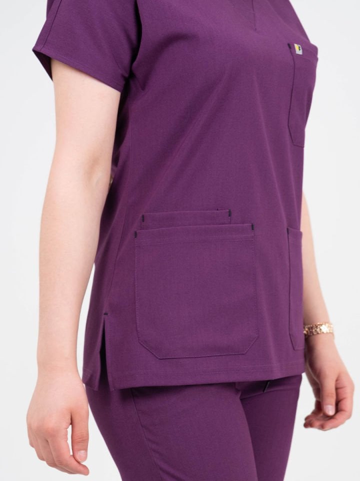 Açık Mürdüm Likralı Cerrahi Kol Tek Üst