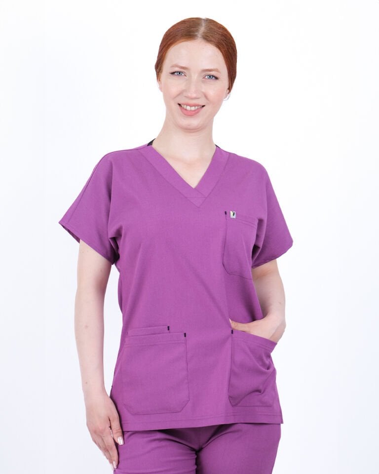 Açık Mor Likralı Cerrahi Kol Tek Üst