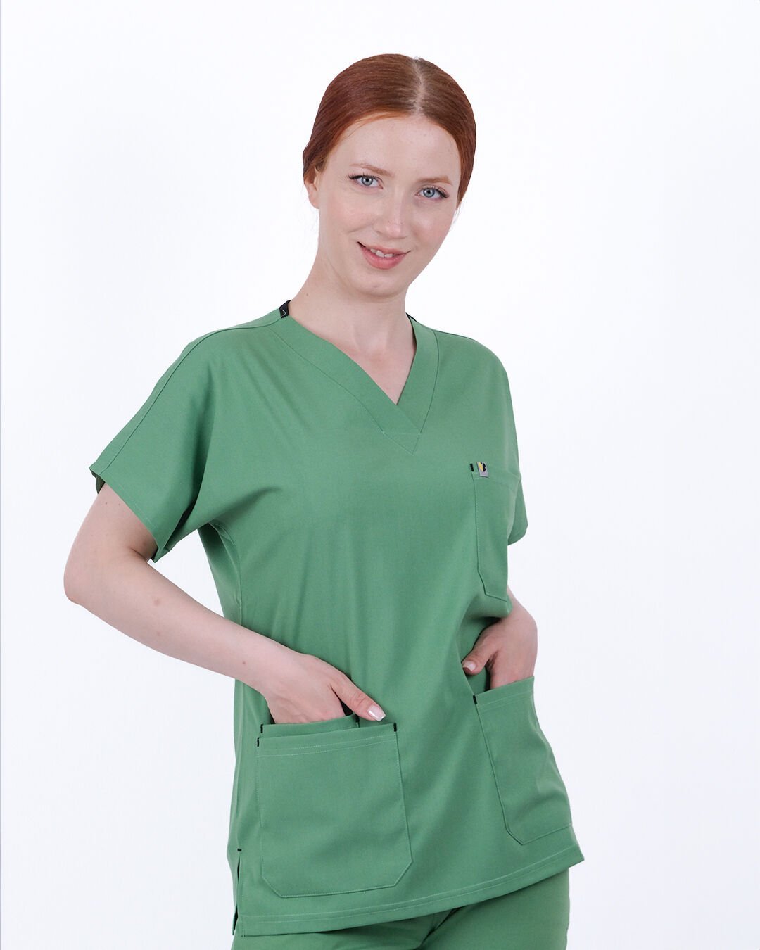 Fıstık Yeşili Likralı Cerrahi Kol Tek Üst