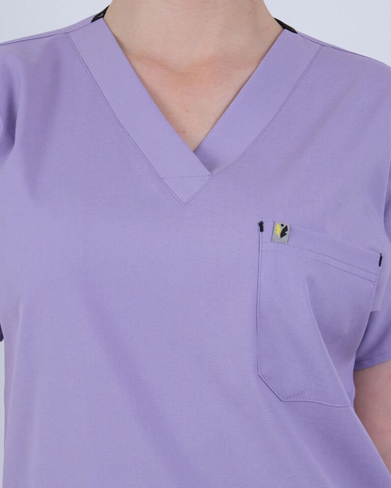 Lila Likralı Cerrahi Kol Tek Üst