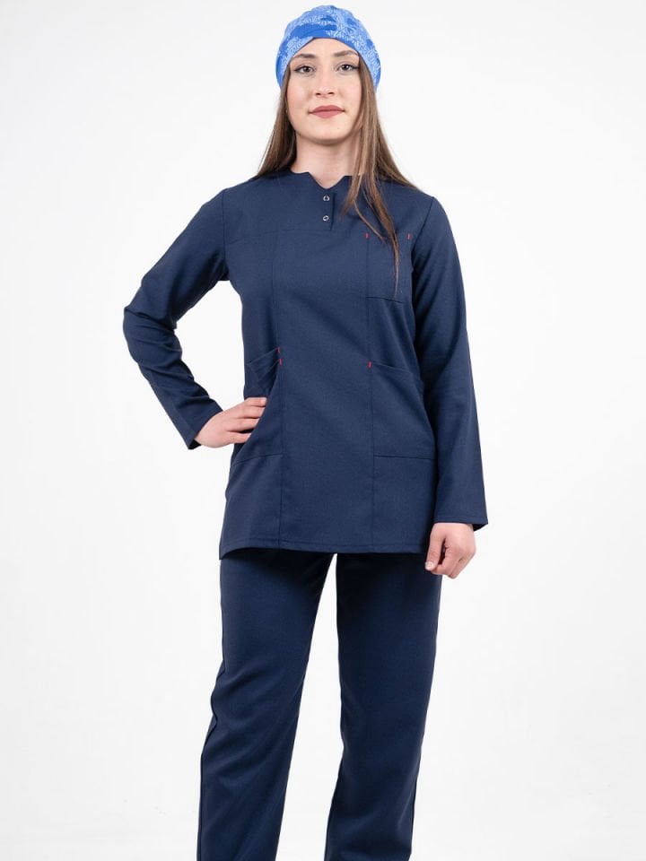 Hipo Tutmayan Kumaş ( Likrasız ) Lacivert Tesettür Takım (Kısa Boy)